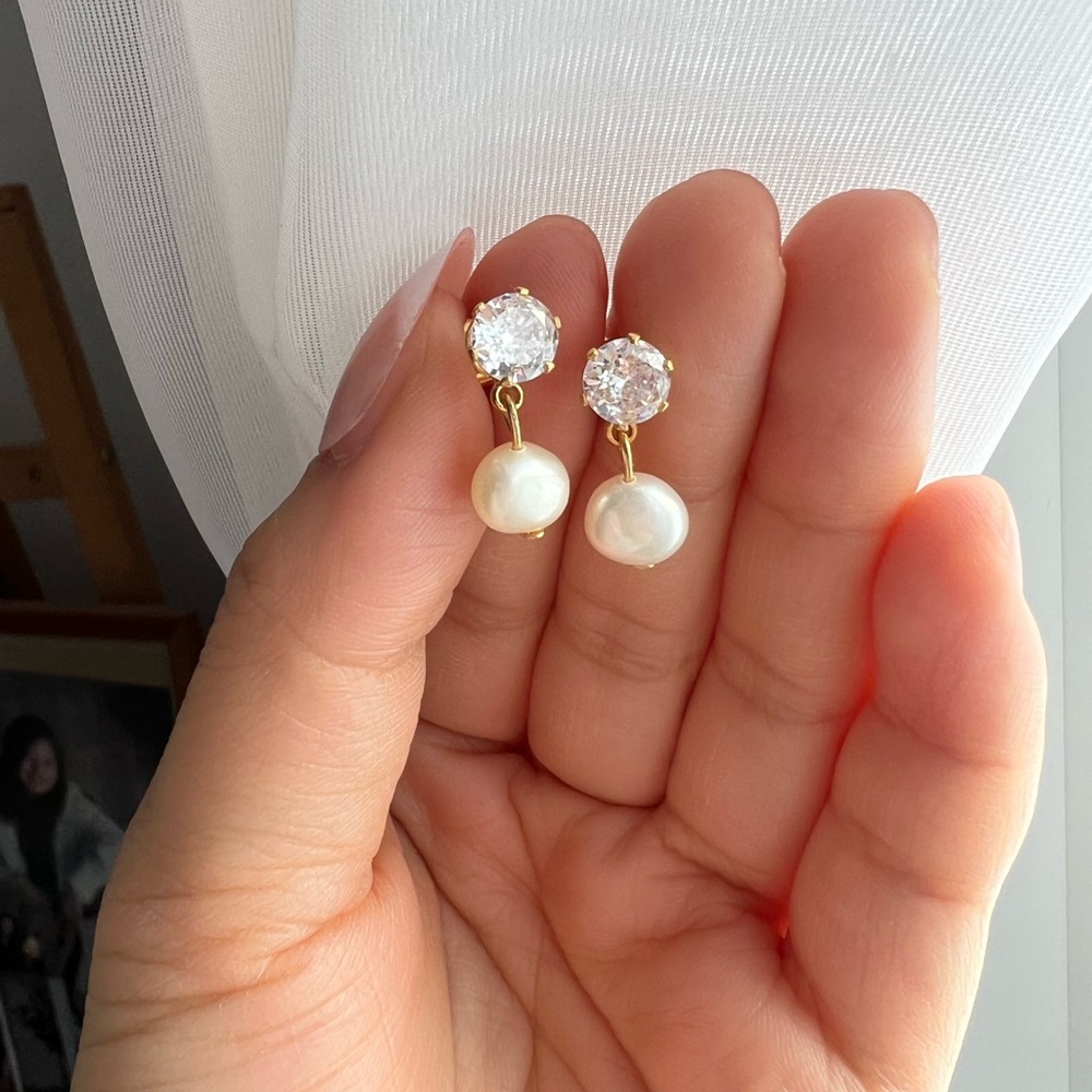 Freshwater Pearl Zircon Stainless Steel Zircon Earrings